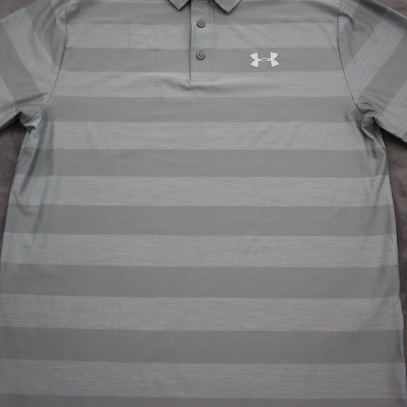 Under Armour Shirt Mens L Gray Stripe Chest Button Short Sleeve Collared Top - Picture 11 of 16
